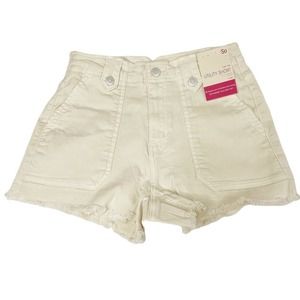 SO Juniors High Rise Fray Hem Utility Cream Shorts Exposed Buttons Size 5 & 7